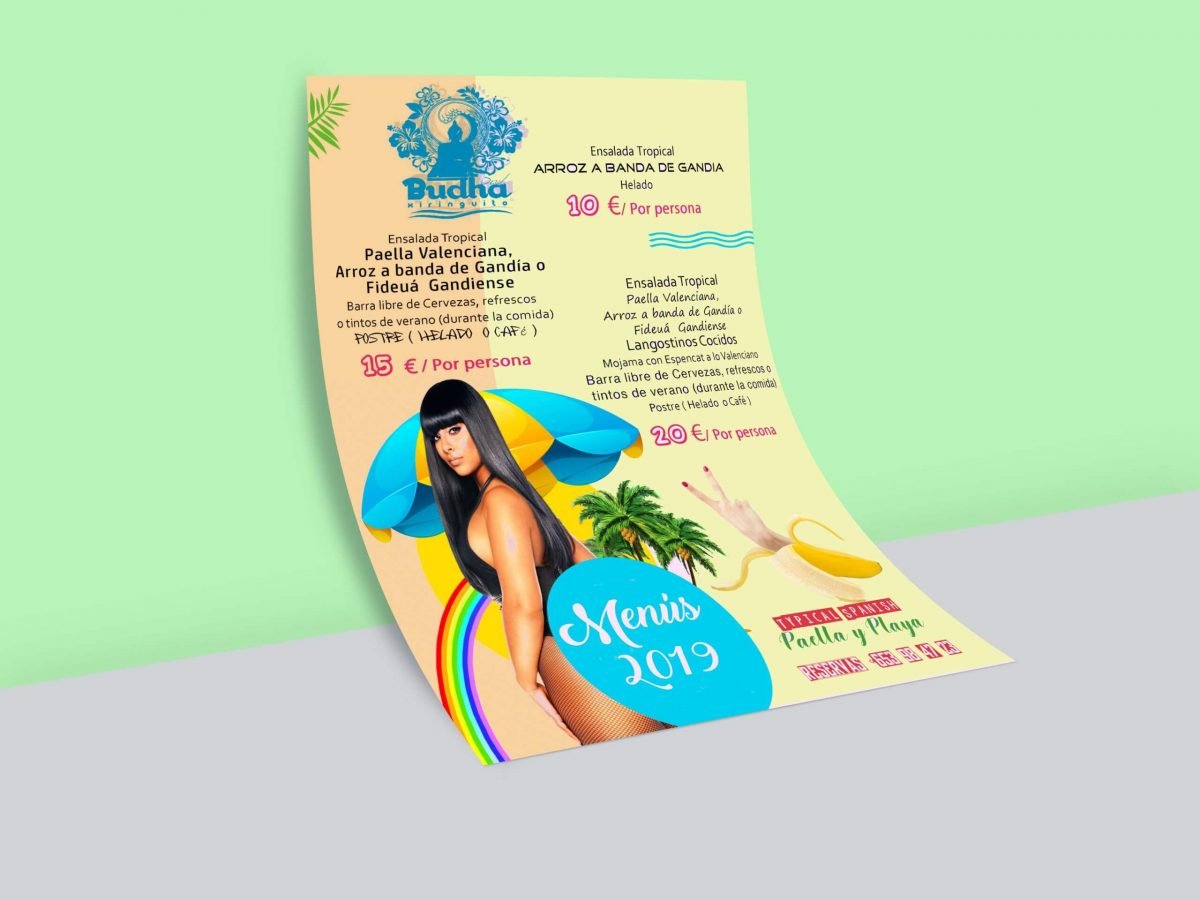 Diseño carta restaurante Chiringuito Budha Beach